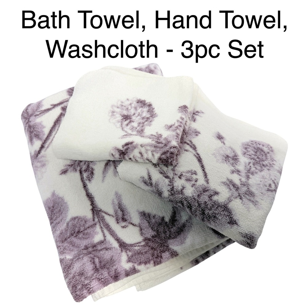 Vintage 1970s Fieldcrest Lavender Floral Botanical 3pc Set All Cotton Face